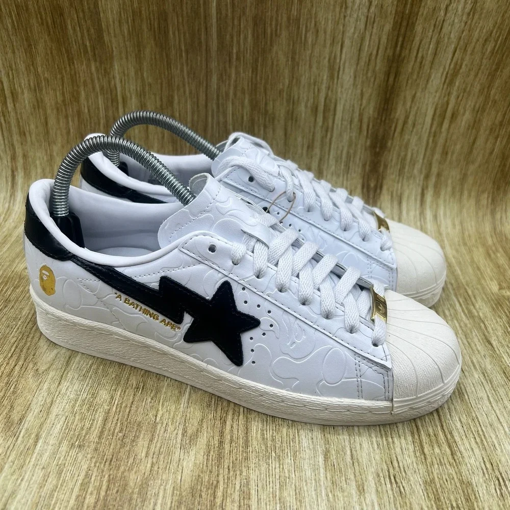 Adidas BAPE x Superstar Vintage Men's Size 7 Women's 8 White Black Gold JR2701